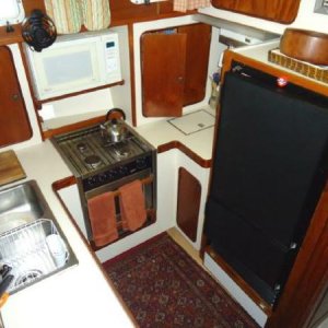 Galley, gas stove, 12v 120v refrig