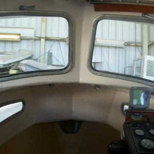 Looking out from inside cabin.  Interior was all cleaned and repainted with Pettit Shipendec.  She's better than brand new!