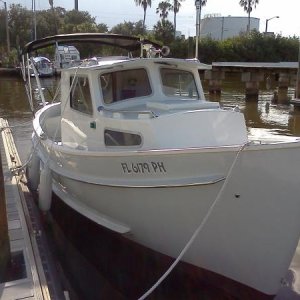 Bow shot of Sherpa resting in her temporary berth after her refit at Progressive Marine Service, St. Petersburg, FL.
