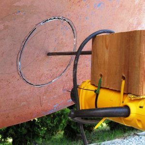 Bow thruster cutting jig