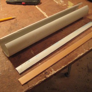 2016 06 11 MastTubes 001 Inside mould for homemade fiberglass tubes.  Cut a slice out of a bit of 2" PVC plumbing pipe.  Added a strip of wood to acco