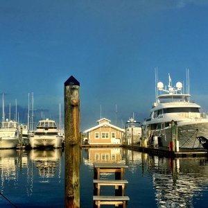 Illuminated by the sun setting on the Southport Marina NC