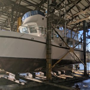 boat on railway at Hoaquim Shipyard