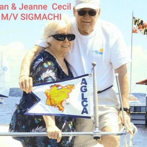 Alan & Jeanne Aboard Sigmachi at St. Michael's Marina...Summer 2021