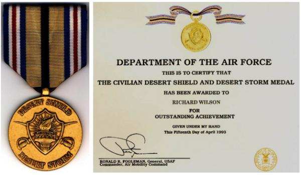Medal, awarded to each member of the flight crew after the Gulf War ended.