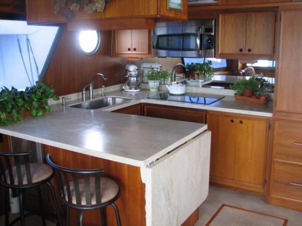 Updated Galley with Corian countertops and custom built 12v refrigerator
