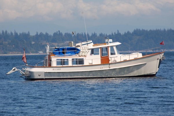 Dear Prudence on a mooring buoy off Clark Island.jpg