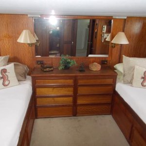 Master stateroom with double and twin beds. Very roomy. Ensuite head with full shower, updated granite countertops and under mount sink.