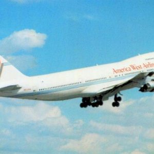 America West Airlines Boeing 747-200 heading for Hawaii.