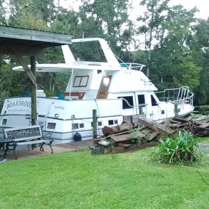 A closer look, she is docked behind our house and we are weeks away from moving aboard when we knock down the house.