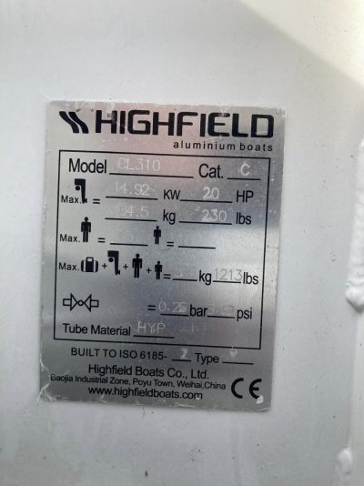 Click image for larger version

Name:	Highfield 310 specifications plate.jpg
Views:	49
Size:	100.1 KB
ID:	134498