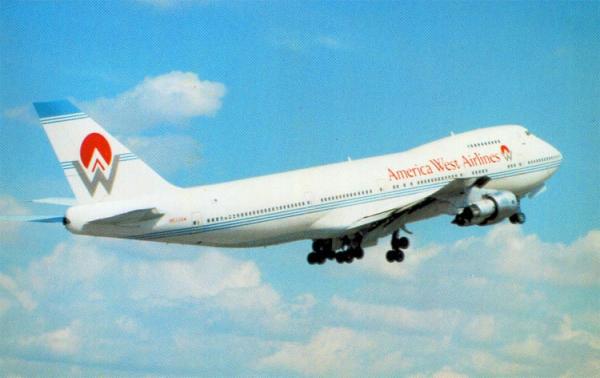 America West Airlines Boeing 747-200 heading for Hawaii.